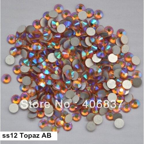Free Shipping! 1440pcs/Lot, ss12 (3.0-3.2mm) Topaz AB Flat Back Nail Art Glue On Non Hotfix Rhinestones