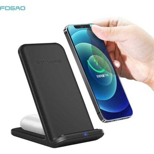 20W Fast 2 in 1 Qi Wireless Chargers Station For iPhone 12 11 XR XS X 8 Airpods Pro Samsung S21 S20 S10 Buds Phone Charger Stand