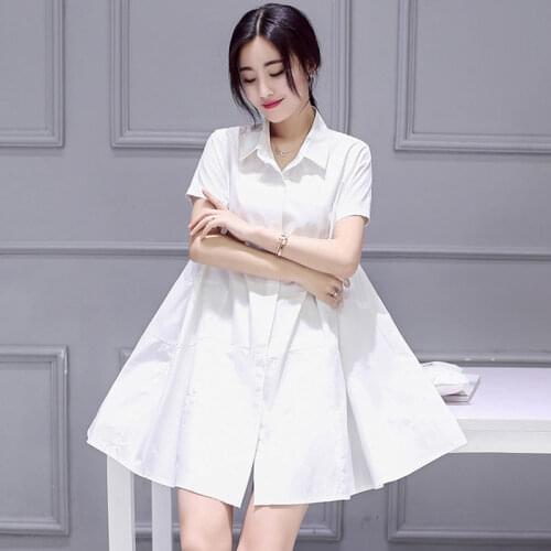 4XL Plus Size Clothes 2021 Summer Women Blouse Shirt Short Sleeve White Solid Loose Middle Long Version Casual Blouses Top Y958