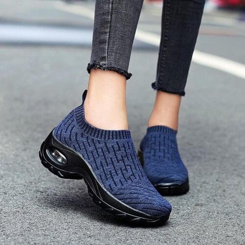 Big Size Platform High-soled Sock Shoes Women Sneakers Woman Sport Shoes Running Femme High Sports Shoes Blue Knit Baskets B-472