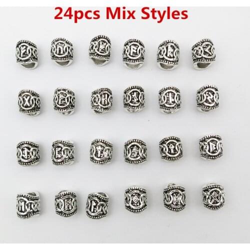 24pcs/5pcs Viking rune Hair Braid Dread Dreadlock beard Beads rings Tubes For men women Hair Accessories