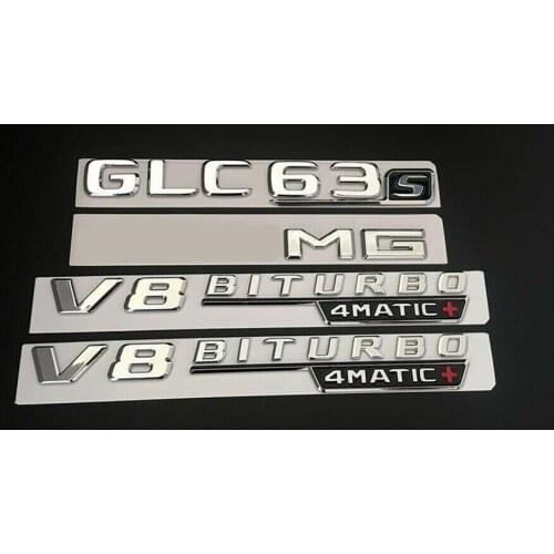 Chrome GLC63s for AMG V8 BITURBO 4MATIC+ Fender Badges Emblems for Mercedes