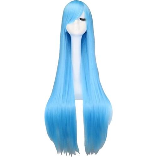 Long Straight Cosplay Wig Black Purple Black Red Pink Blue Dark Brown 100 Cm Synthetic Hair Wigs Lolita