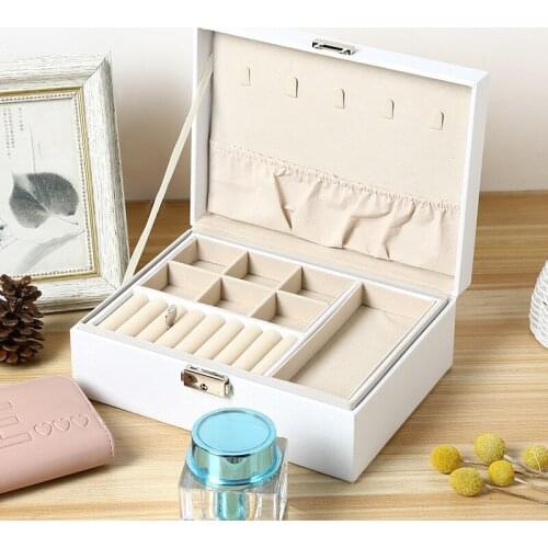 Double-layer jewelry box jewelry finishing pu leather gift ring packaging box earrings necklace storage jewelry storage display