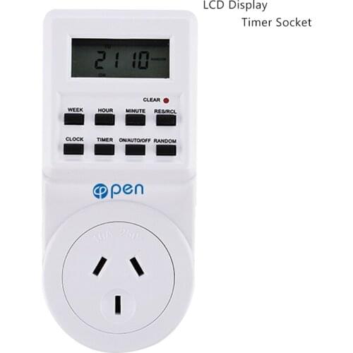 OPT-002 AU Electronic Digital Timer Switch Plug Kitchen Timer Outlet 230V 50HZ 7 Day 12/24 Hour Programmable Timing Socket