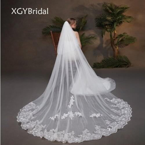 Double Layer Long Bridal Veils New Arrival 2021 Sequin Shiny Lace Wedding Dress Headdress In White Ivory With Hair Comb