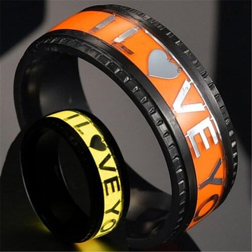 Fluorescence Oil Stainless Steel Luminous Rings Stainless Steel Noctilucent Tabs Men Eternity I Love You Couple Rings Band