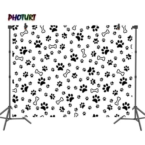 PHOTURT Dog Paw Photography Background Kids Birthday Party Decoration Backdrop Black White Banner Photo Studios Props