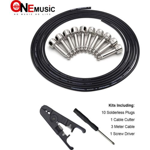 Chrome DIY Guitar Pedal Patch Cable Solder-free Pedal Board Copper Cable Kit 10ft 10 Strait Audio 6.35 Plugs For Guitar Pedal