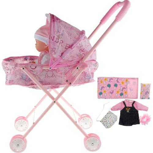 Simulation Baby Toddler Stroller Foldable Trolley ABS Furniture for Reborn Doll