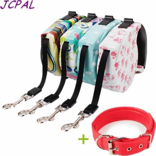 JCPAL 5M Retractable Dog Leash Durable Automatic Pet Leashes Extending Rope Adjustable Dog Collar For Small Medium Puppys