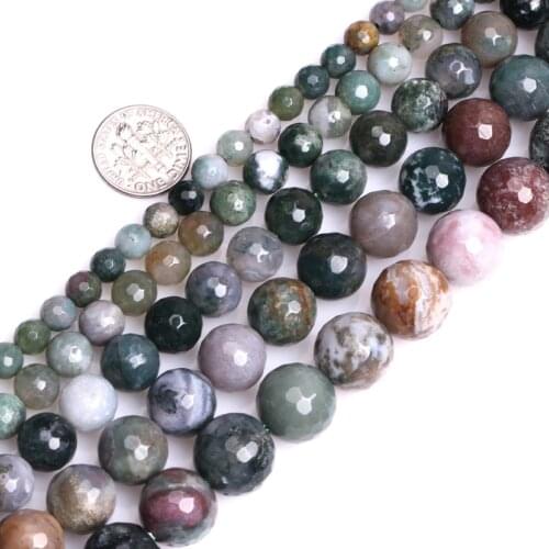Round Faceted Indian Agat Beads Stone Beads Loose Beads For Bracelet Necklace For Jewelry Making Strand 15"