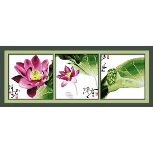 Lotus(Whole Picture) Cross Stitch Joy Sunday Portrait Painting 11CT 14CT Cross Stitch DMS Printed Pattern DIY Embroidery Sets