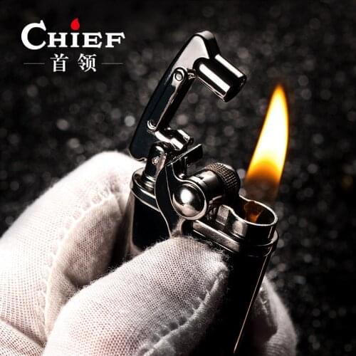 Chief Metal Kerosene Lighter Flint Grinding Wheel Refillable Rocker Arm Cigarette Lighters Smoking Accessories Gadget for Men