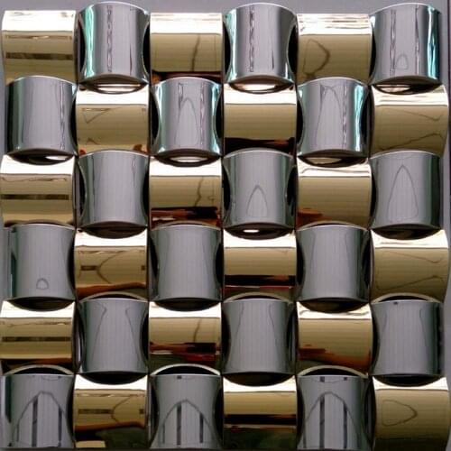 3D convex design golden mixed silver stainless steel metal mosaic tile for kitchen backsplash tiles sunroom living room tiles