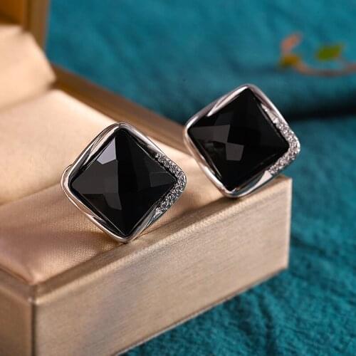 Fashion Trend All-match S925 Sterling Silver Ornament Womens Black Agate Ear Clip