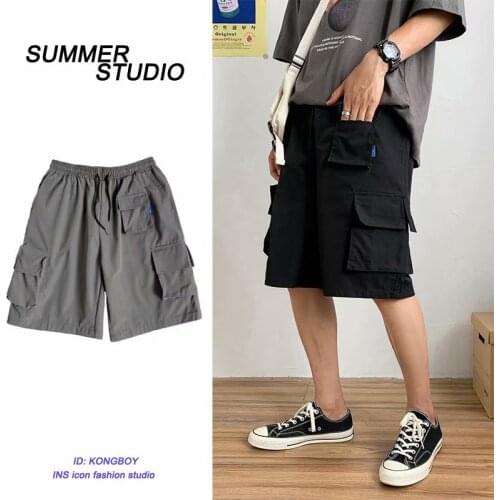 BXyichen mens original summer straight straight five-point pants mens Korean trend ins tooling breeches side pocket shorts