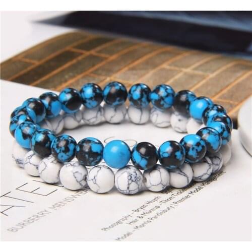 2pcs/set Turquoises Bracelets For Women Men Bracelet Set Blue Green White Turquoises Combination Bangle Elastic Rope Pulsera