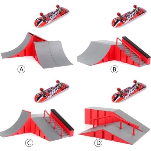 1 Set Finger Skate Park Kit Ramp Parts with 1 Finger Skateboard Mini Scooter Scene for Finger Skateboard Training Props