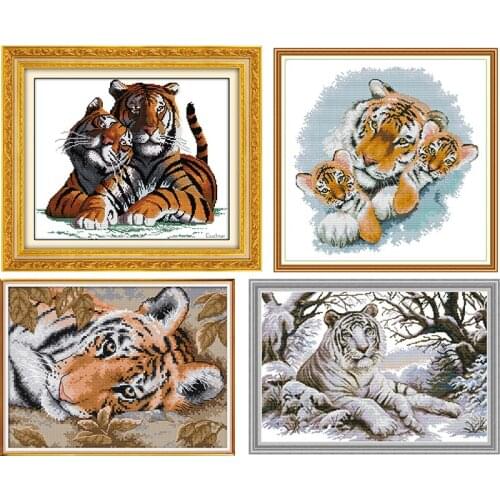 Cute Tiger Series 11CT14CT Animal Printed Pattern Cross Stitch Kits Craft Needlework DMC Fabric on Canvas Embroidery Accessories