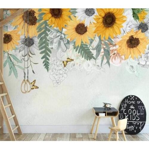 Papel de parede Landscape idyllic wind sunflower 3d wallpaper,living room tv wall bedroom wall papers home decor bar cafe mural