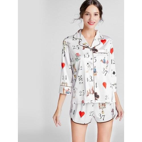 Pyjamas Ladies Spring Summer Silk Thin Mid Sleeve Shorts Suit Can Wear Outside Lounge Intimate Lingerie Casual Sleepwear 2PCS