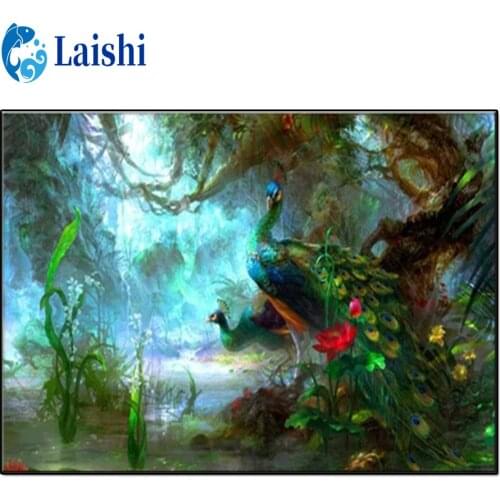 Full Square Diamond Natural forest landscape, peacock DIY Diamond Painting 3D Embroidery Cross Stitch Rhinestone Painting Decor