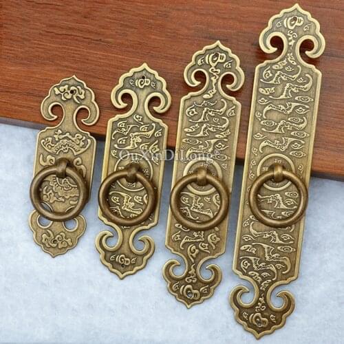 Retro Vintage 2Pairs European Pure Brass Carved Cabinet Door Handles Cupboard Wardrobe Closet Shoe TV Cabinet Pulls Handles