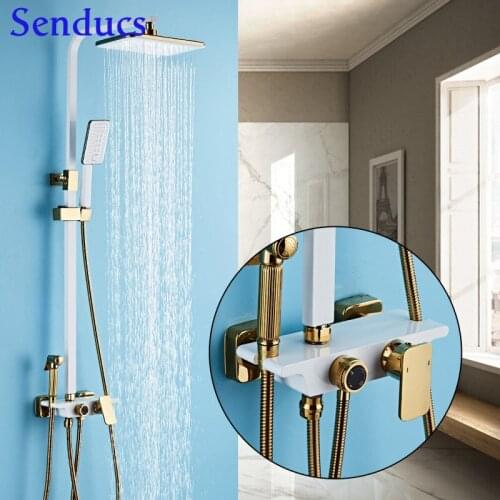 RoHS White Black Gold Temperature Bathroom Shower System Multifunctional Wall Mounted Newly Golden Knob Smart Bathroom Faucet