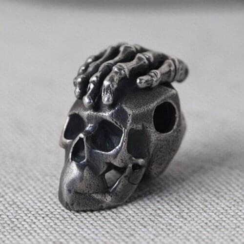 S925 pure silver vintage craftsmanship ghost hand skull pendant diy handmade bead string bracelet tee accessories