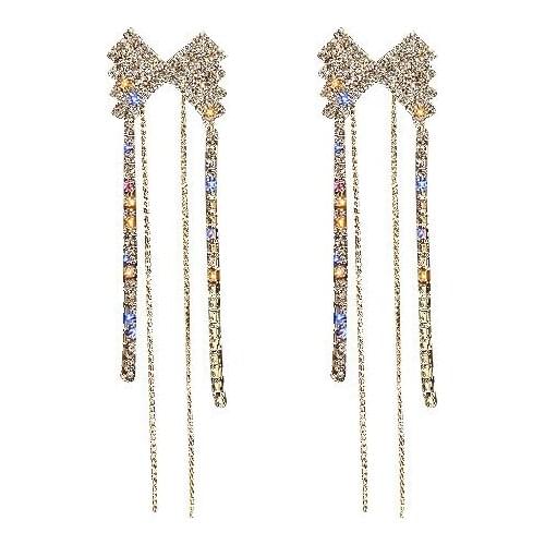 Bow Earrings Long Tassel Earrings Small Rhinestone Shining Earring For Women Trendy Earings Circle Jewelry Gift 2021 Brincos