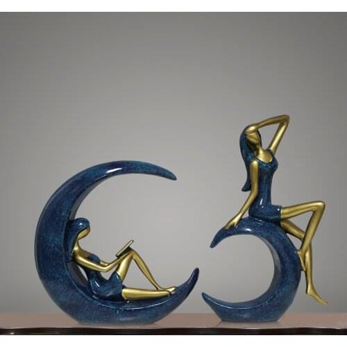 Abstract Resin Yoga Girl Figurine Moon Figure Sculpture Crafts Girl Room Decoration Living Room Countertop Yoga Decoration Gifts