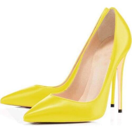 SHOFOO shoes,Beautiful womens shoes, patent leather, about 12 cm high heel womens shoes, pointed womens shoes, SIZE:34-45