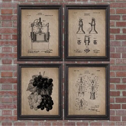 Vintage Wine Patent Canvas Posters and Prints Bar Decor Kitchen Wall Art Pictures Painting Wine Gift Restaurant Decoration
