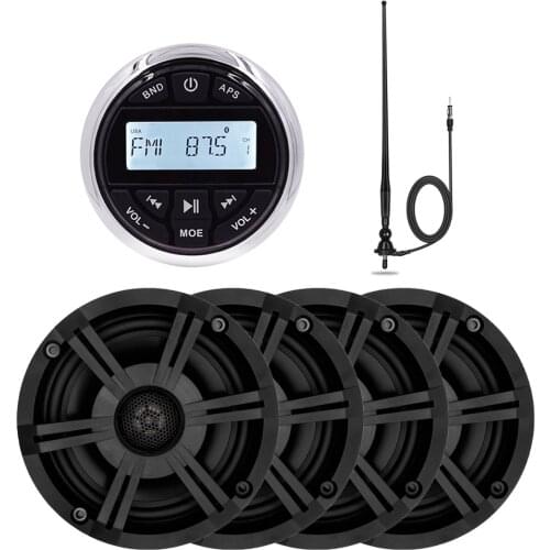 Waterproof Boat Radio Marine Stereo Audio Bluetooth Media Receiver Outdoor Car MP3 Player+2Pair 6.5" Marine Speakers+FM Antenna