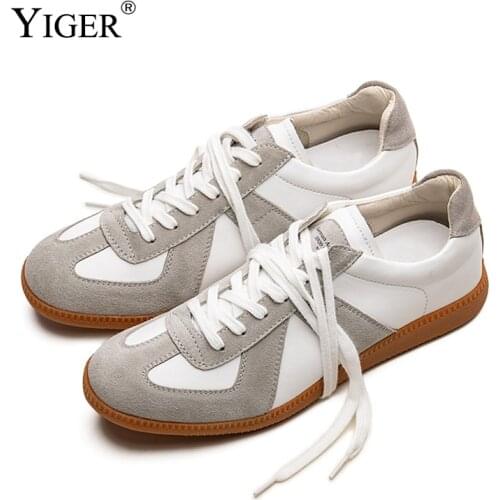 YIGER Mens New mens casual shoes German training shoes Couples shoes lace-up vintage Genuine leather Sneakers and Loafers