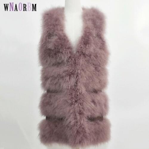 Fashion sexy turkey feather vest fur coat real fur vest ostrich fur coat vest plus leather 80 cm long womens clothing