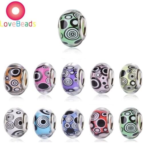 10Pcs 14x8mm Mixed Color Round Eye Circle Print Smooth Surface Fit European Style Pandora Bracelet Women Chain Jewelry Making