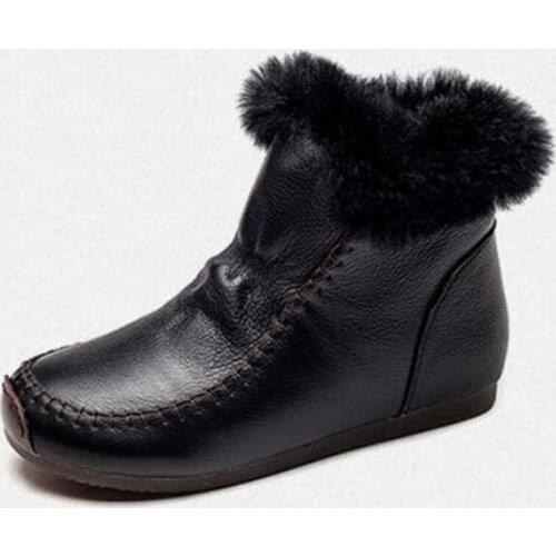 2020 New Classic Rabbit Fur Decoration Top Soft Cowhide Leather Boots Winter Warm Shoes Snow Boots Soft Comfortable Women Boots