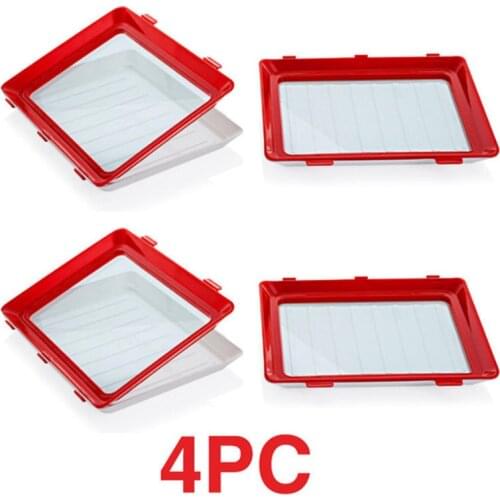 4PC Keeping Fresh Spacer Storage Tray Kitchen Organizer Square Tray Cover Reusable Tray Airtight Preservate Kitchen Accessories