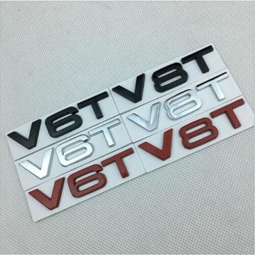 5pc New Car Styling 3D Metal Chrome Red Black V6T V8T V6 V8 T Trunk Rear Boot Badge Emblem Auto Sticker
