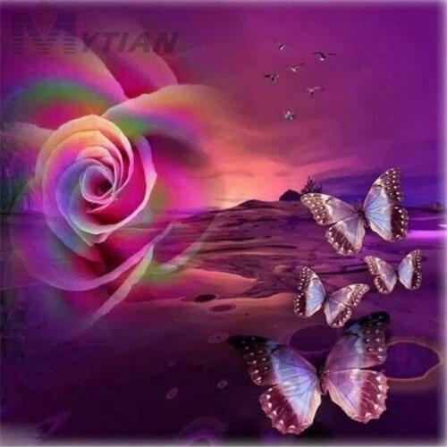 5D DIY Full Drill Diamond Painting Rose & Butterflies Diamond Embroidery Cross Stitch Rhinestone Mosaic Painting Home Decor Gift