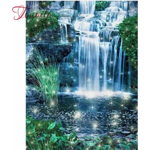 Touoilp Diamond Mosaic Cross Stitch Scenery Full Square Drill Wall Decor Rhinestone Diamond Embroidery Waterfall 5D Handmade