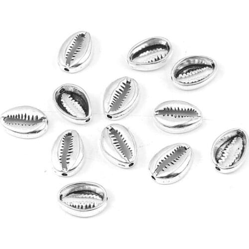 DoreenBeads Zinc Based Alloy Spacer Beads Elephant Animal Shell Silver Color Color Jewelry DIY Findings Charms, 50 PCs