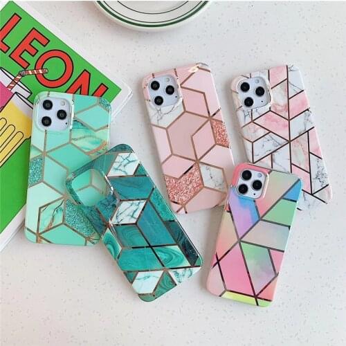 Ottwn Geometric Marble Stone Phone Case For iPhone 11 Pro Max 12 Mini Pro X XR XS Max 7 8 6 6s Plus SE 2020 Soft IMD Back Cover