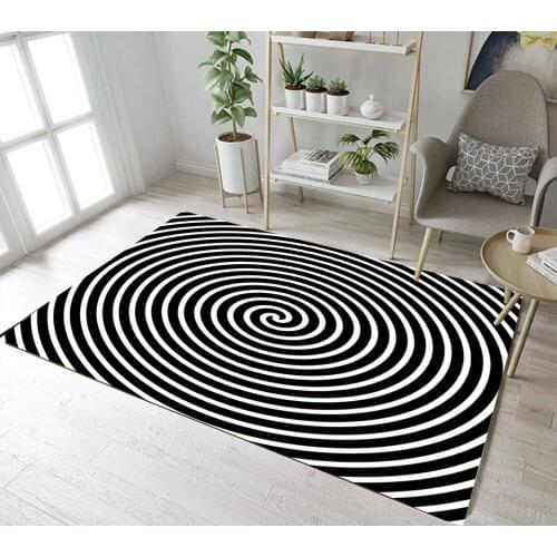 Black And White Gyrate Stripe Swirl Custom Home Childrens Room Floor Cushion Kitchen Area Rugs Bathroom Carpets Non-Slip Mat