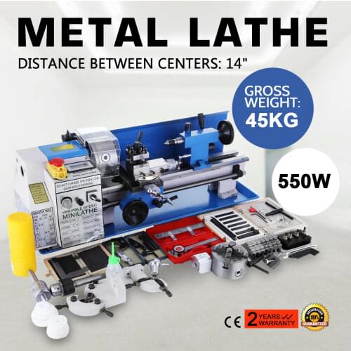 CJ18A 7x14 Mini Lathe Blue Accessory Package Readout DRO Infinite 2500 RPM 550W Mini Metal Lathe Variable Speed Metal Work Lathe
