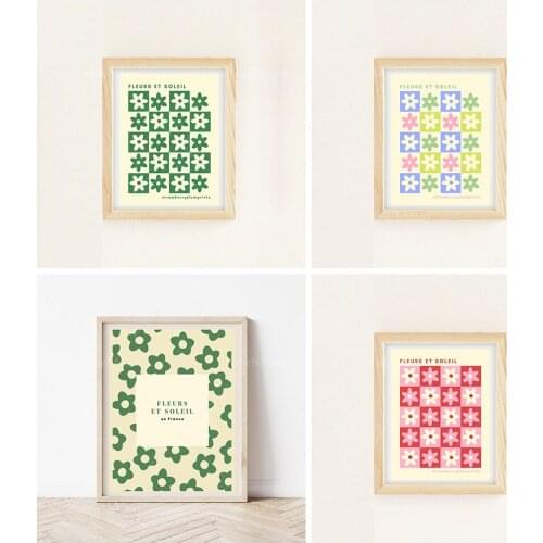 Fleurs Et Soleil | Room Decoration | Flower Print | Red | Light Pink | Colorful Poster