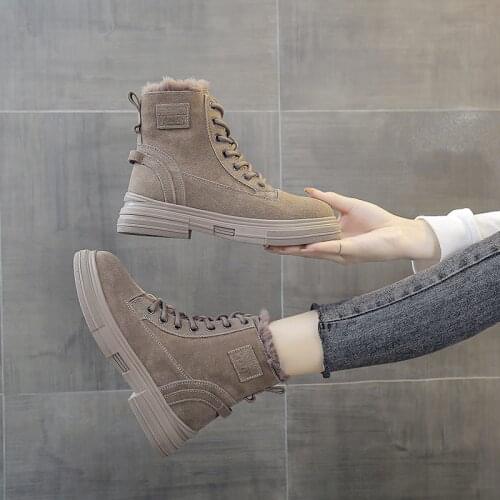 Damyuan Suede Leather Snow Womens Boots Plus Velvet Thick Short Cotton Boots Wear-resistant Platform Casual Walking Women Shoes