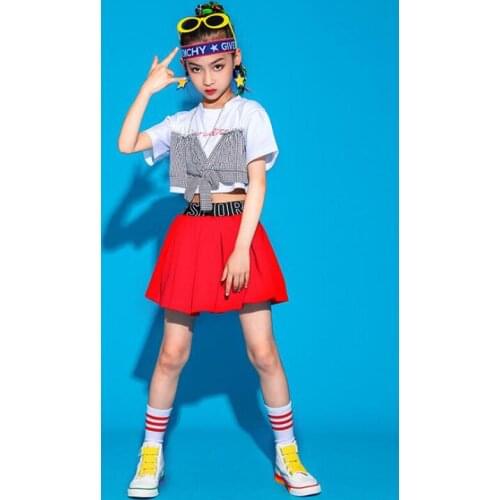 Kids Hip Hop Stage Clothing Outfits Crop Tshirt Tops Streetwear Mini Skirt For Girls Carnival Jazz Show Dance Costumes Clothes